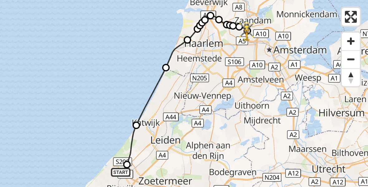 Vluchtroute Traumahelikopter 's-Gravenhage - Amsterdam Heliport, 12 oktober 2026, 11:59