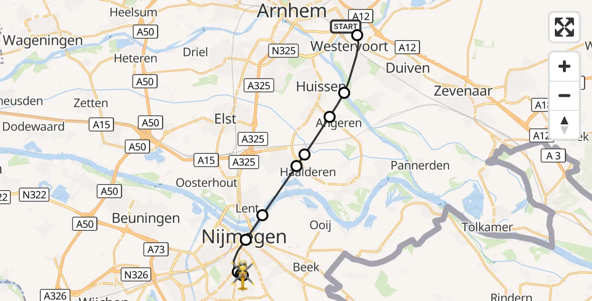 Vluchtroute Traumahelikopter Arnhem - Radboud University Medical Center Heliport, 12 oktober 2026, 12:10