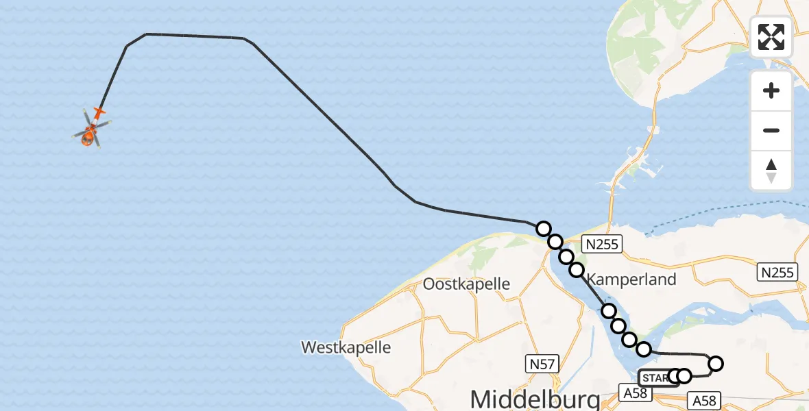 Vluchtroute Kustwachthelikopter Vliegveld Midden-Zeeland - Noordzee, 12 oktober 2026, 12:29