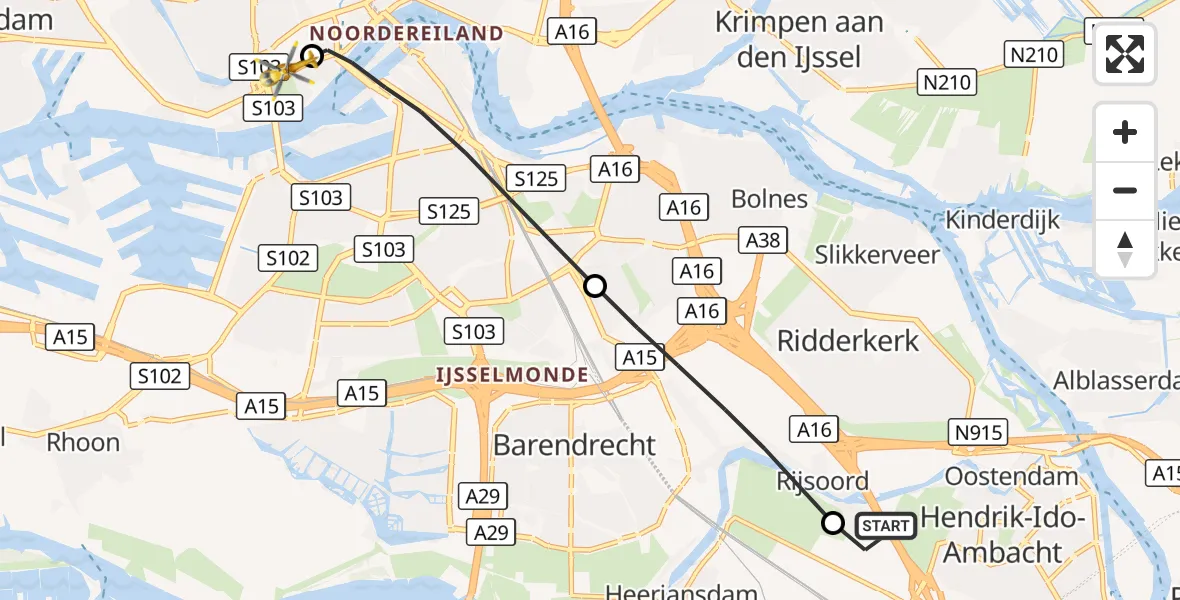 Vluchtroute Traumahelikopter Hendrik-Ido-Ambacht - Erasmus Medisch Centrum Heliport, 12 oktober 2026, 12:41