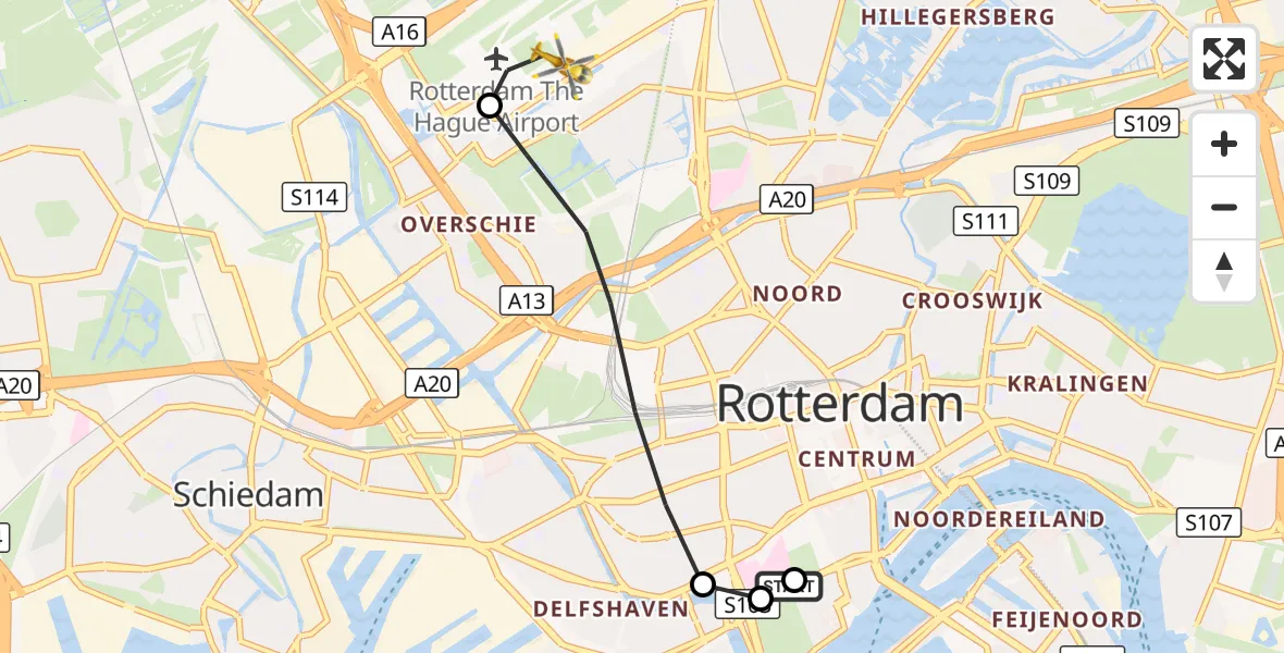 Vluchtroute Traumahelikopter Erasmus MC - Rotterdam The Hague Airport, 12 oktober 2026, 13:18