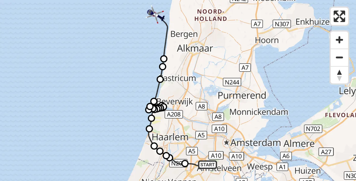 Vluchtroute Politiehelikopter Amsterdam Vliegveld Schiphol - Noordzee, 12 oktober 2026, 13:44