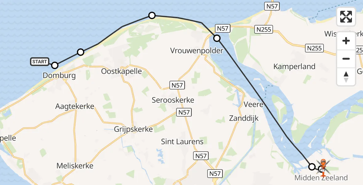 Vluchtroute Kustwachthelikopter Noordzee - Vliegveld Midden-Zeeland, 12 oktober 2026, 13:55