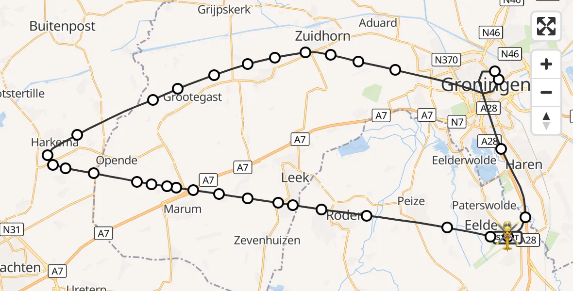 Vluchtroute Traumahelikopter Groningen Airport Eelde - Groningen Airport Eelde, 12 oktober 2026, 13:57