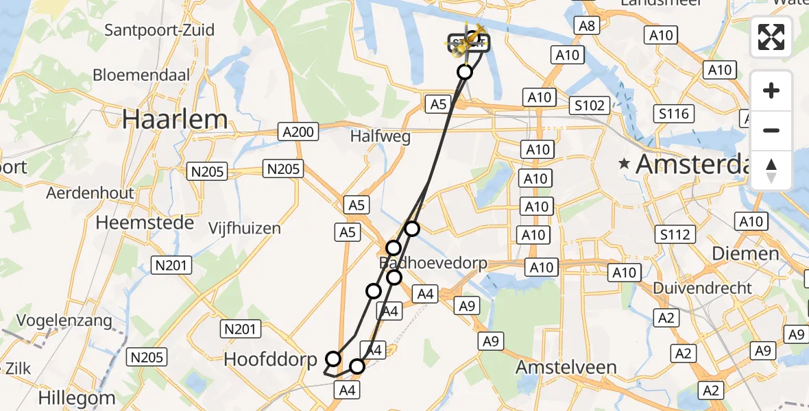 Vluchtroute Traumahelikopter Amsterdam Heliport - Amsterdam Heliport, 12 oktober 2026, 15:23
