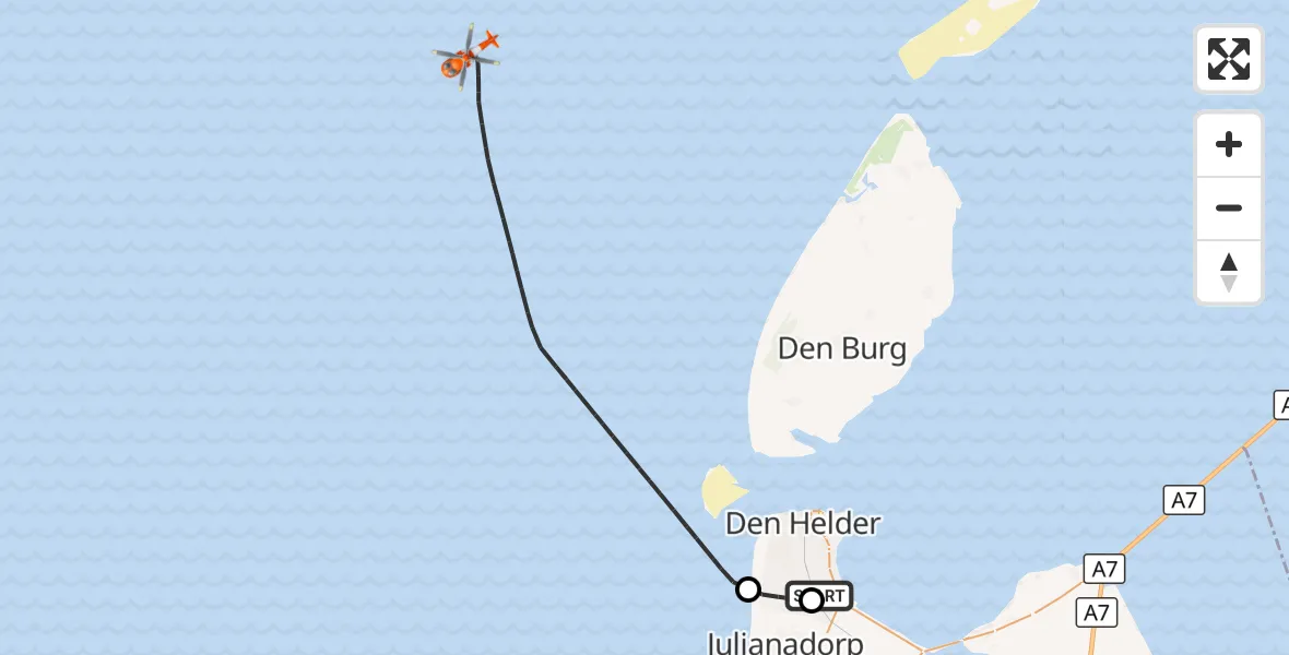 Vluchtroute Kustwachthelikopter Militair vliegveld De Kooy / Den Helder Airport - Noordzee, 12 oktober 2026, 17:04