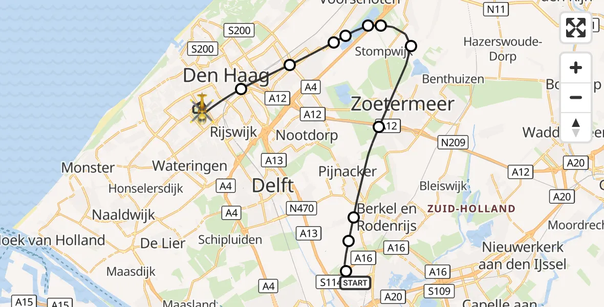 Vluchtroute Traumahelikopter Rotterdam The Hague Airport - 's-Gravenhage, 12 oktober 2026, 17:55