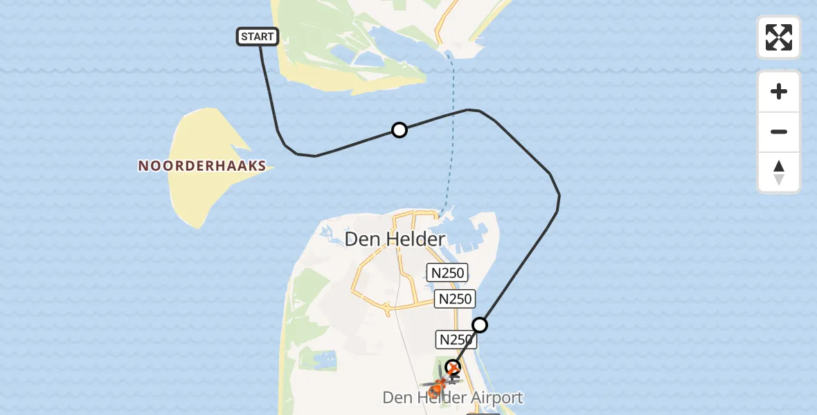 Vluchtroute Kustwachthelikopter Noordzee - Militair vliegveld De Kooy / Den Helder Airport, 12 oktober 2026, 18:30