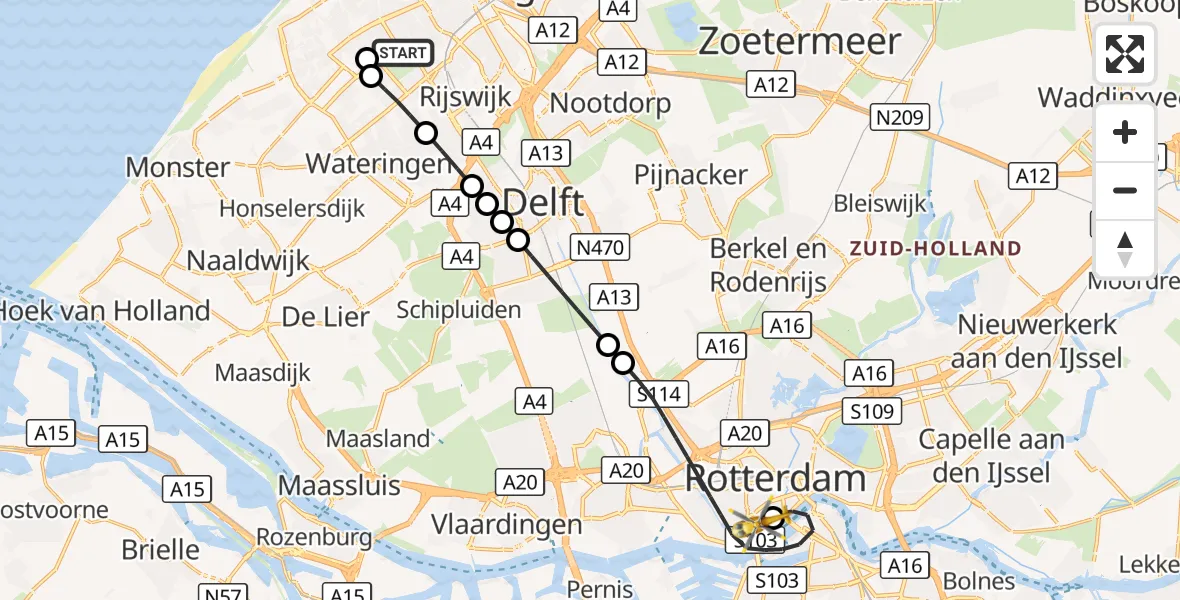 Vluchtroute Traumahelikopter 's-Gravenhage - Erasmus MC, 12 oktober 2026, 18:34