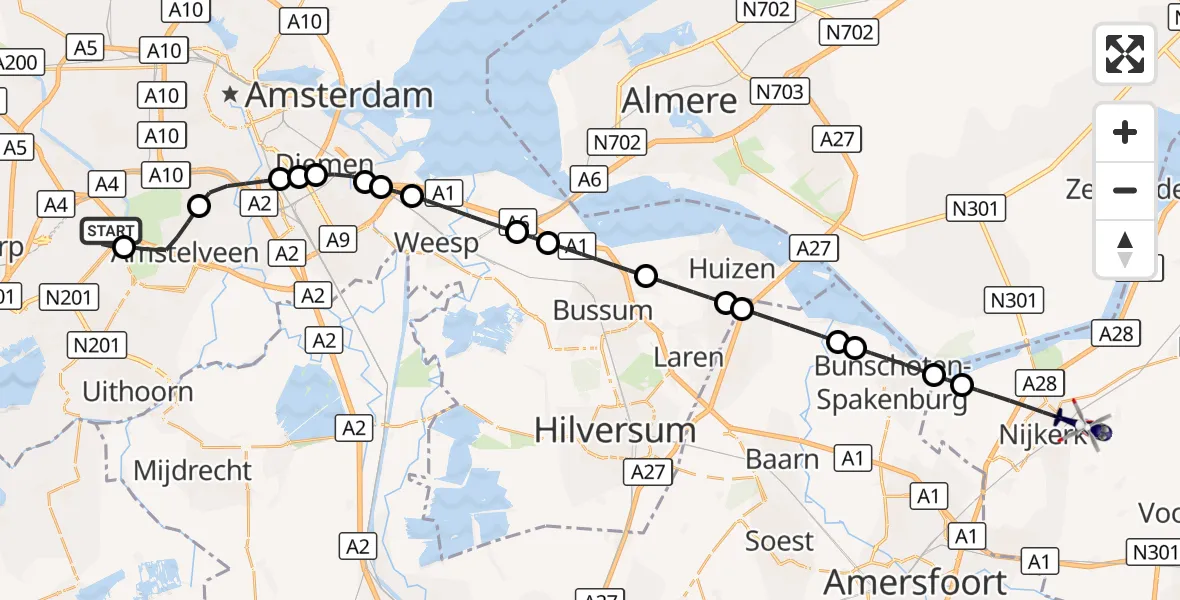 Vluchtroute Politiehelikopter Amsterdam Vliegveld Schiphol - Nijkerk, 12 oktober 2026, 18:38