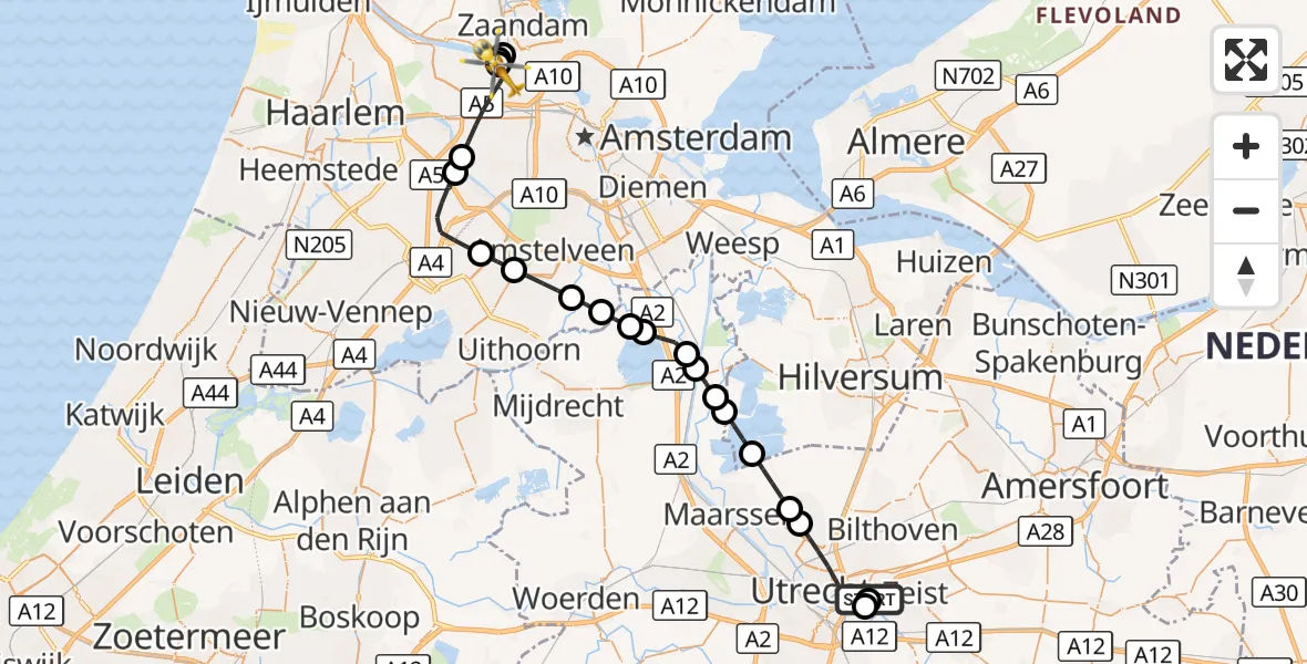 Vluchtroute Traumahelikopter Universitair Medisch Centrum Utrecht - Amsterdam Heliport, 12 oktober 2026, 18:42