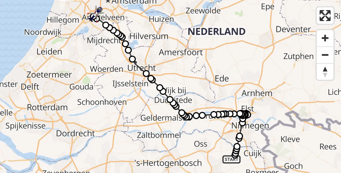 Vluchtroute Politiehelikopter Langenboom - Amsterdam Vliegveld Schiphol, 12 oktober 2026, 19:26