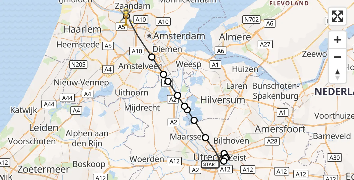 Vluchtroute Traumahelikopter Utrecht - Amsterdam Heliport, 12 oktober 2026, 22:07