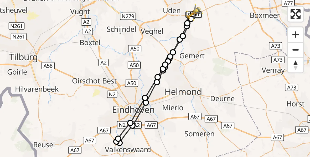 Vluchtroute Traumahelikopter Vliegbasis Volkel - Vliegbasis Volkel, 13 oktober 2026, 02:01