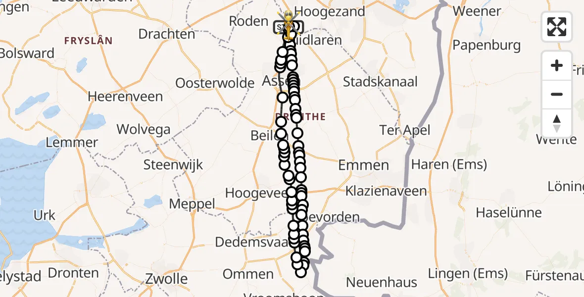 Vluchtroute Traumahelikopter Groningen Airport Eelde - Groningen Airport Eelde, 13 oktober 2026, 03:00