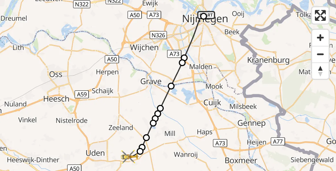 Vluchtroute Traumahelikopter Lent - Vliegbasis Volkel, 13 oktober 2026, 04:13