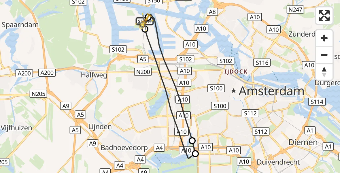 Vluchtroute Traumahelikopter Amsterdam Heliport - Amsterdam Heliport, 13 oktober 2026, 10:42