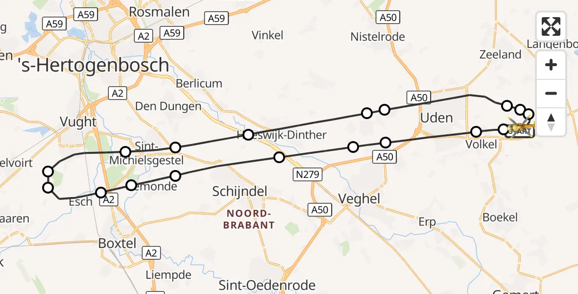 Vluchtroute Traumahelikopter Vliegbasis Volkel - Vliegbasis Volkel, 13 oktober 2026, 11:13