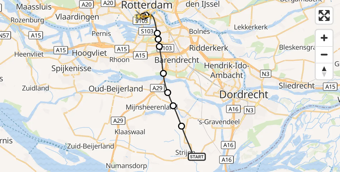 Vluchtroute Traumahelikopter Strijen - Erasmus MC, 13 oktober 2026, 11:29