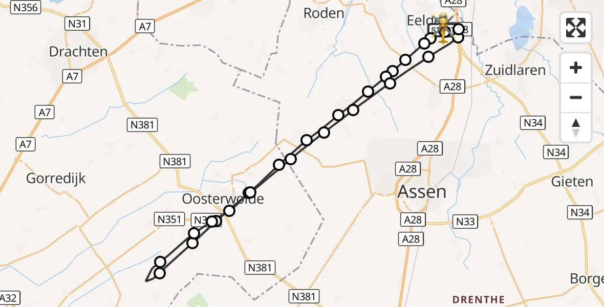 Vluchtroute Traumahelikopter Groningen Airport Eelde - Groningen Airport Eelde, 13 oktober 2026, 12:44