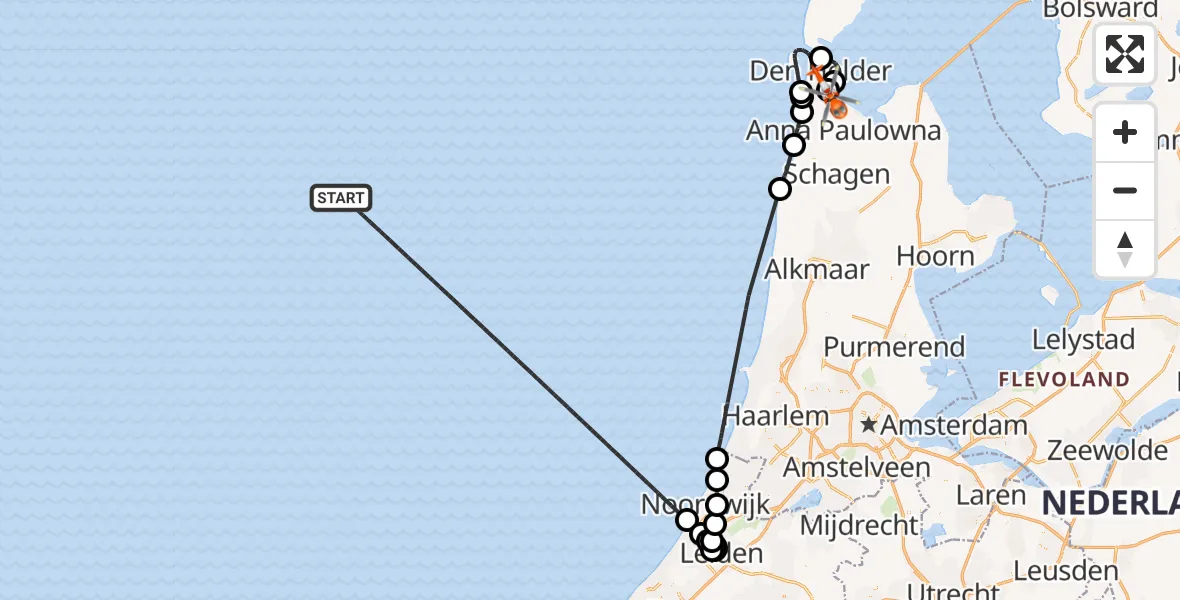 Vluchtroute Kustwachthelikopter Noordzee - Militair vliegveld De Kooy / Den Helder Airport, 13 oktober 2026, 12:52