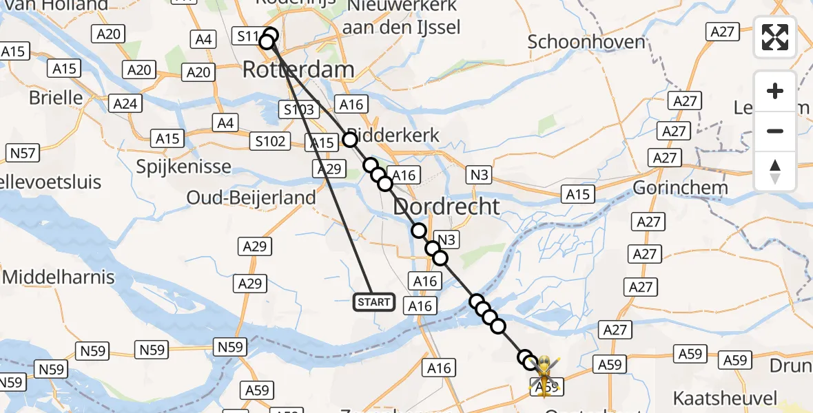Vluchtroute Traumahelikopter Strijen - Made, 13 oktober 2026, 13:03