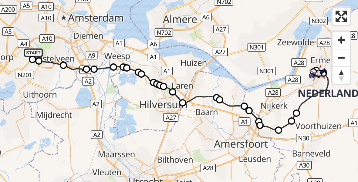 Vluchtroute Politiehelikopter Amsterdam Vliegveld Schiphol - Putten, 13 oktober 2026, 13:25