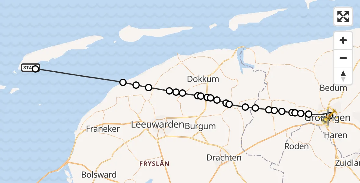 Vluchtroute Ambulancehelikopter West-Terschelling - Universitair Medisch Centrum Groningen, 13 oktober 2026, 13:27