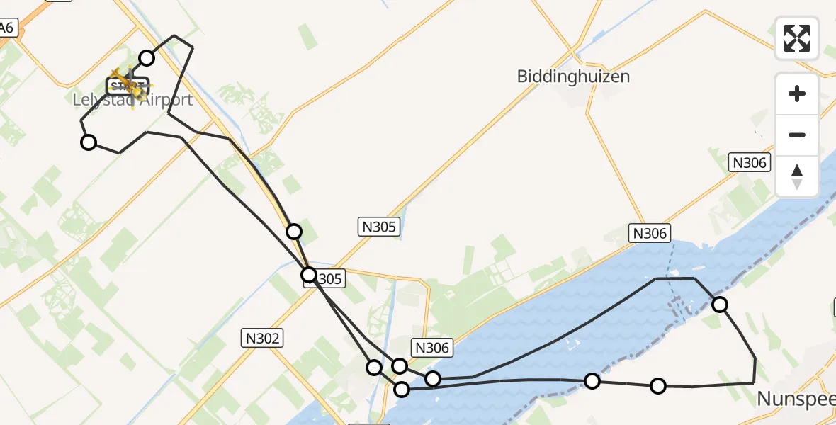 Vluchtroute Traumahelikopter Lelystad Airport - Lelystad Airport, 13 oktober 2026, 13:28