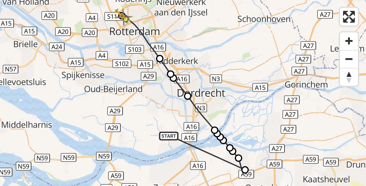 Vluchtroute Traumahelikopter Strijen - Rotterdam The Hague Airport, 13 oktober 2026, 13:45