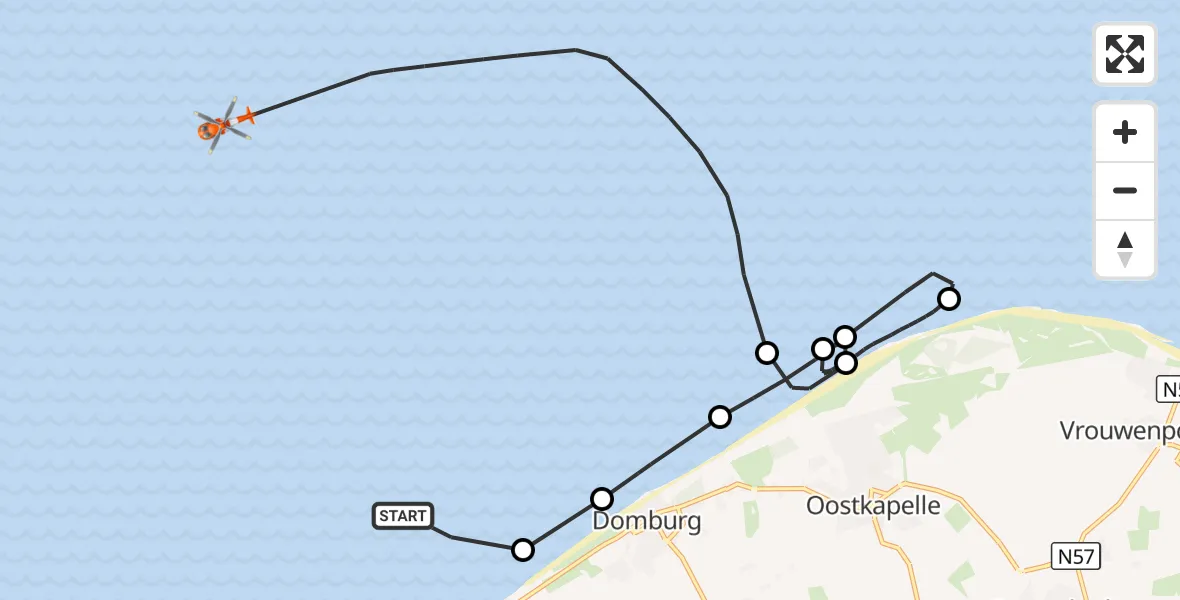 Vluchtroute Kustwachthelikopter Noordzee - Noordzee, 13 oktober 2026, 14:12