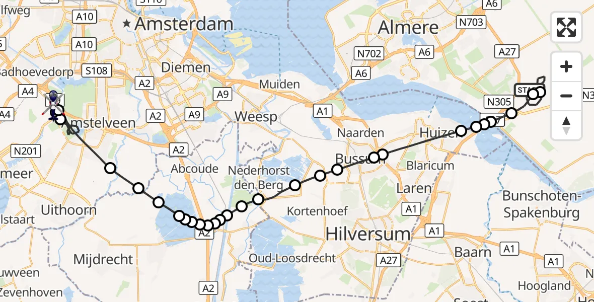 Vluchtroute Politiehelikopter Almere - Amsterdam Vliegveld Schiphol, 13 oktober 2026, 14:35