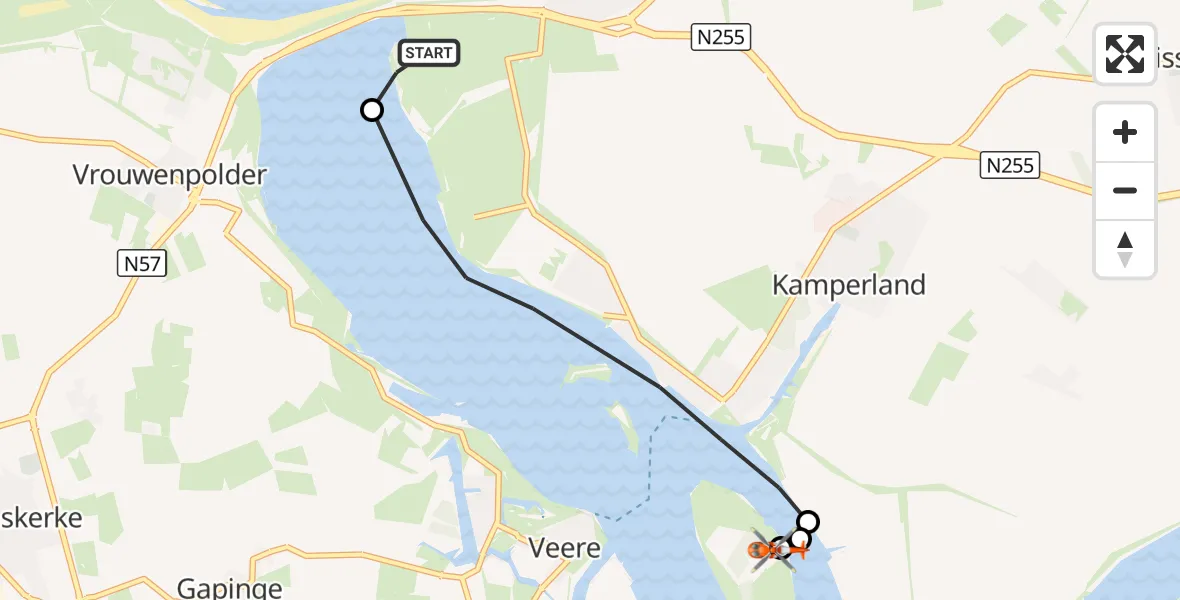 Vluchtroute Kustwachthelikopter Kamperland - Veere, 13 oktober 2026, 15:10