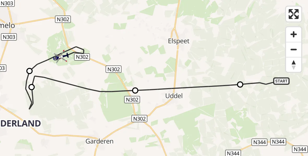 Vluchtroute Politiehelikopter Vaassen - Ermelo, 13 oktober 2026, 17:55