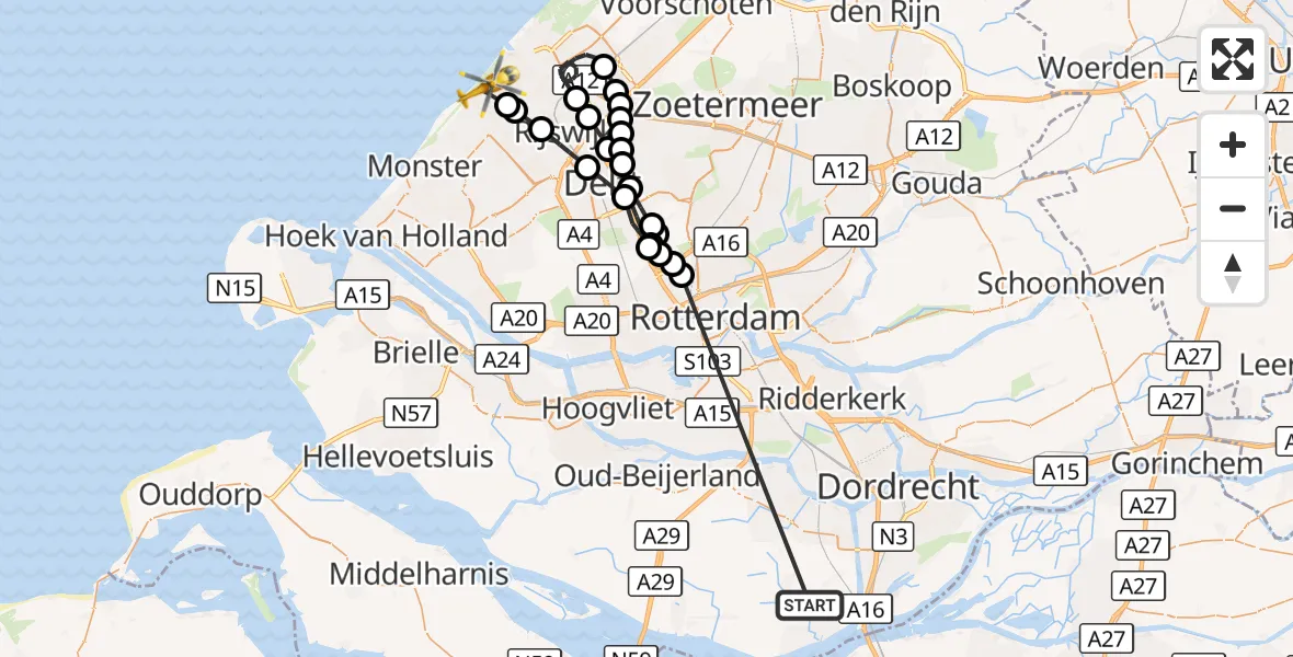 Vluchtroute Traumahelikopter Strijen - 's-Gravenhage, 13 oktober 2026, 18:11