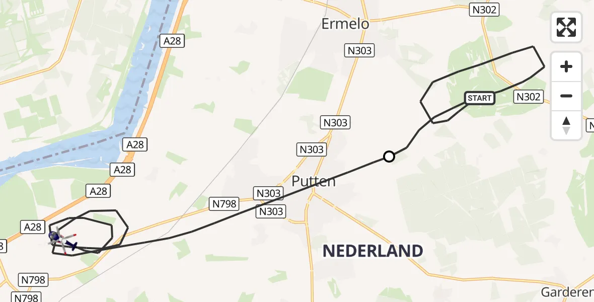 Vluchtroute Politiehelikopter Ermelo - Putten, 13 oktober 2026, 18:13