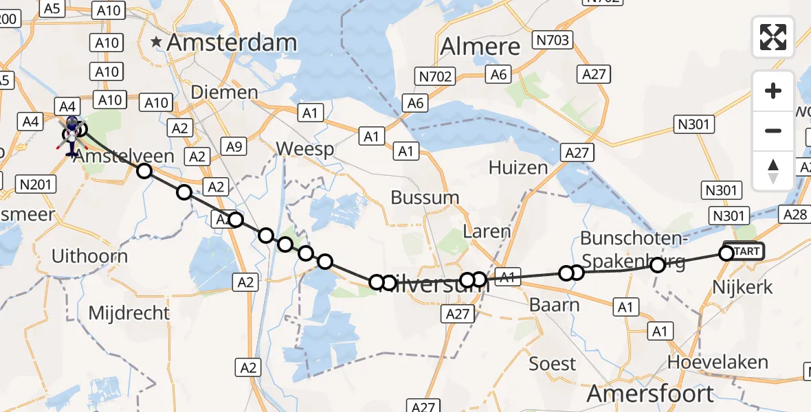 Vluchtroute Politiehelikopter Putten - Amsterdam Vliegveld Schiphol, 13 oktober 2026, 18:31