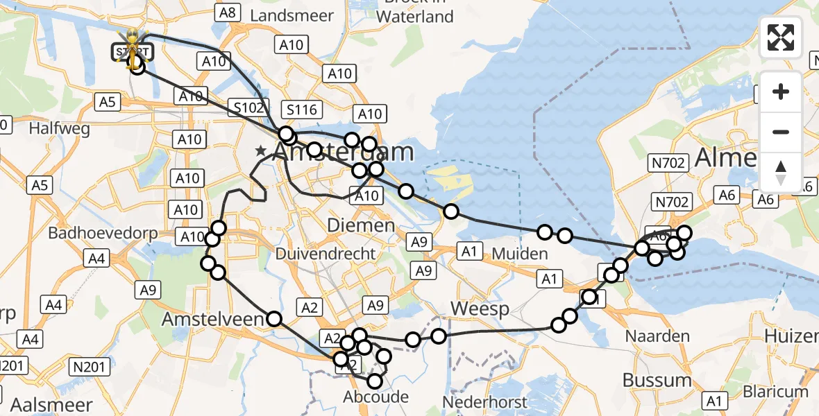 Vluchtroute Traumahelikopter Amsterdam Heliport - Amsterdam Heliport, 13 oktober 2026, 19:21