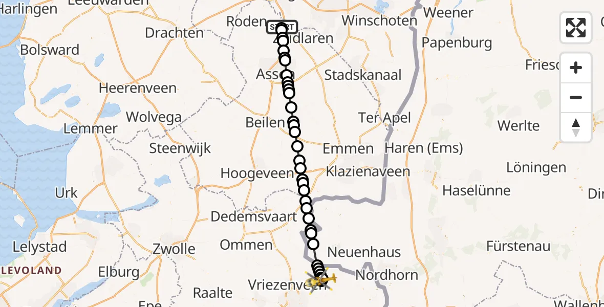 Vluchtroute Traumahelikopter Groningen Airport Eelde - Tubbergen, 13 oktober 2026, 19:31