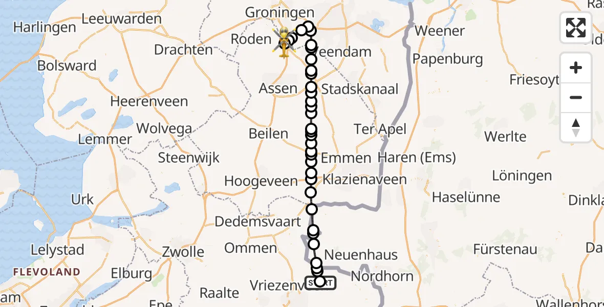 Vluchtroute Traumahelikopter Tubbergen - Groningen Airport Eelde, 13 oktober 2026, 20:12