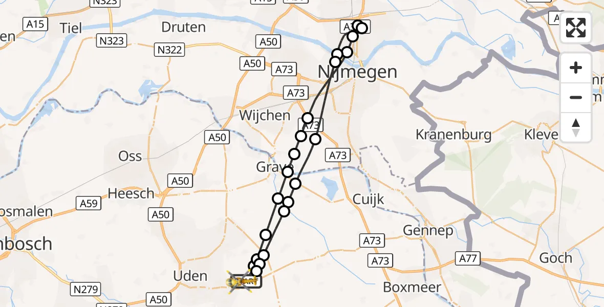 Vluchtroute Traumahelikopter Vliegbasis Volkel - Vliegbasis Volkel, 14 oktober 2026, 06:26