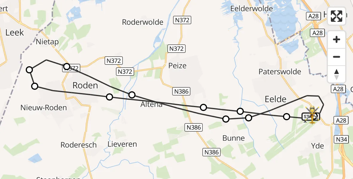 Vluchtroute Traumahelikopter Groningen Airport Eelde - Groningen Airport Eelde, 14 oktober 2026, 08:29