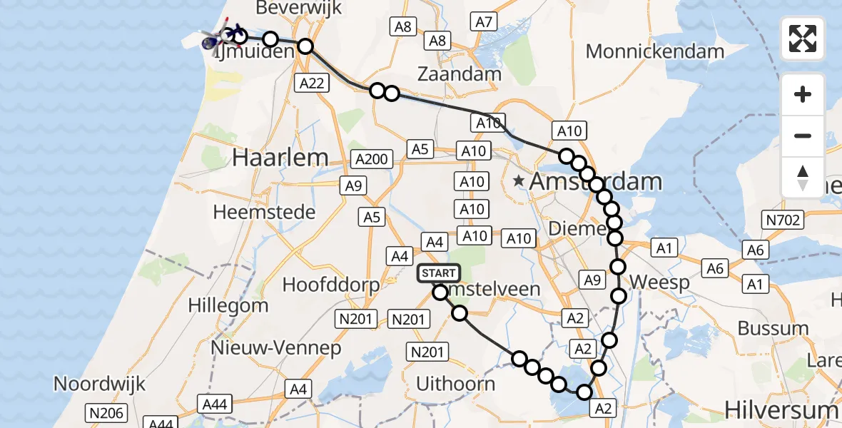 Vluchtroute Politiehelikopter Amsterdam Vliegveld Schiphol - Forteiland IJmuiden Helipad, 14 oktober 2026, 08:37