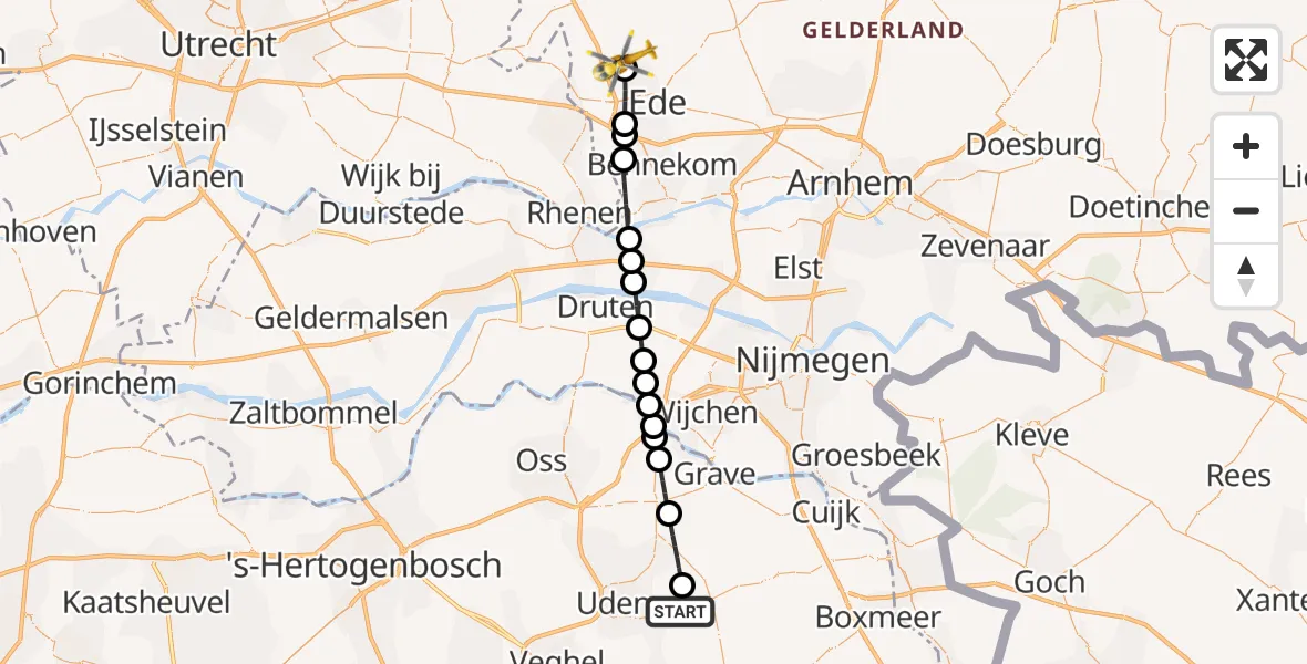 Vluchtroute Traumahelikopter Vliegbasis Volkel - Lunteren, 14 oktober 2026, 08:43