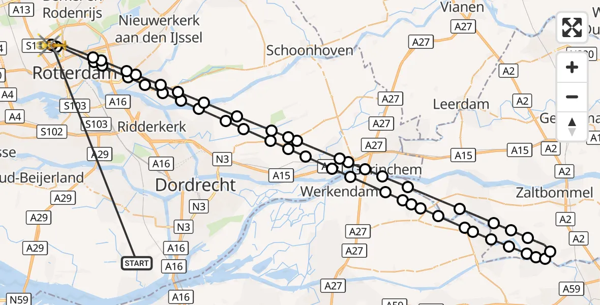 Vluchtroute Traumahelikopter Strijen - Rotterdam The Hague Airport, 14 oktober 2026, 09:09