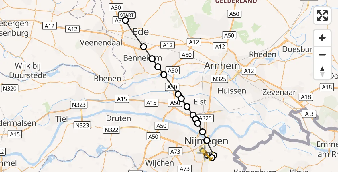 Vluchtroute Traumahelikopter Lunteren - Radboud University Medical Center Heliport, 14 oktober 2026, 09:12