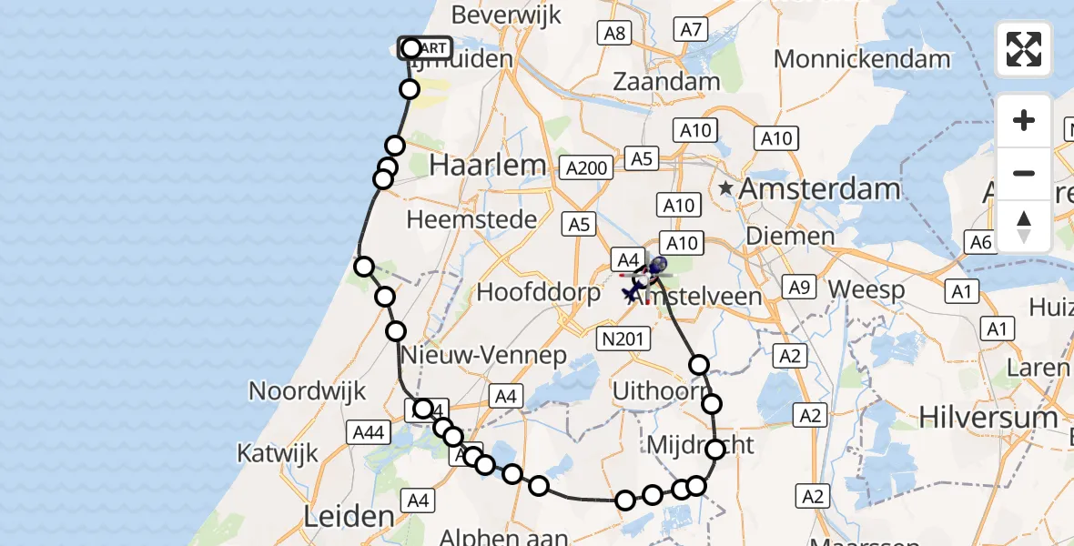 Vluchtroute Politiehelikopter Forteiland IJmuiden Helipad - Amsterdam Vliegveld Schiphol, 14 oktober 2026, 09:48