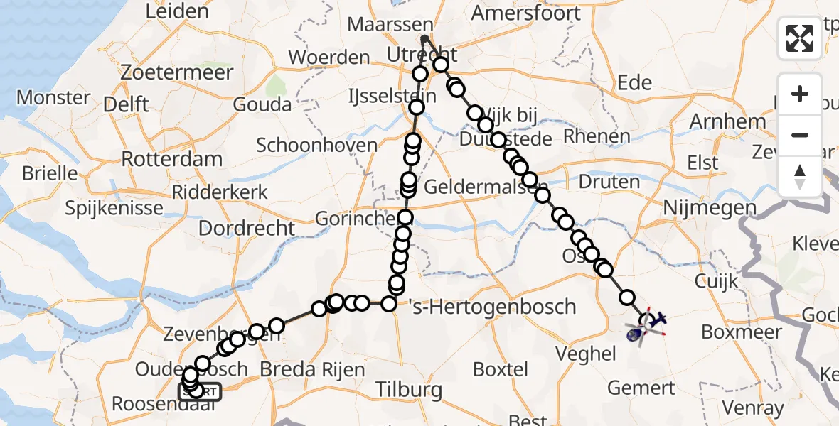Vluchtroute Politiehelikopter Breda International Airport - Vliegbasis Volkel, 14 oktober 2026, 11:27