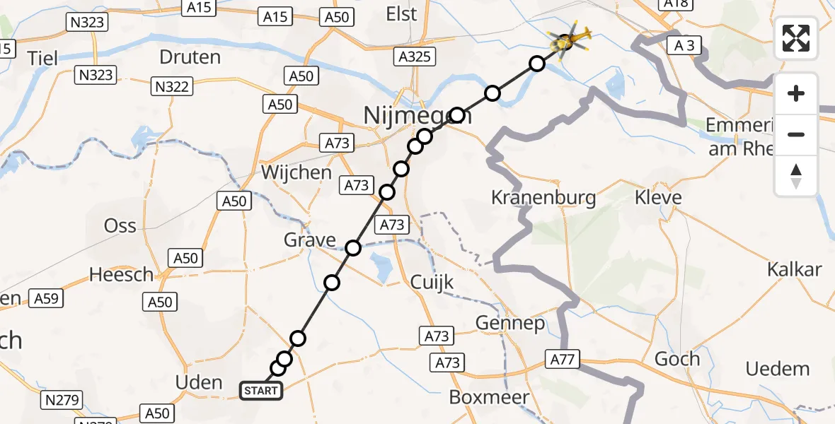 Vluchtroute Traumahelikopter Vliegbasis Volkel - Pannerden, 14 oktober 2026, 12:48