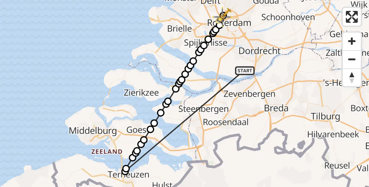 Vluchtroute Traumahelikopter Strijen - Rotterdam The Hague Airport, 14 oktober 2026, 13:30